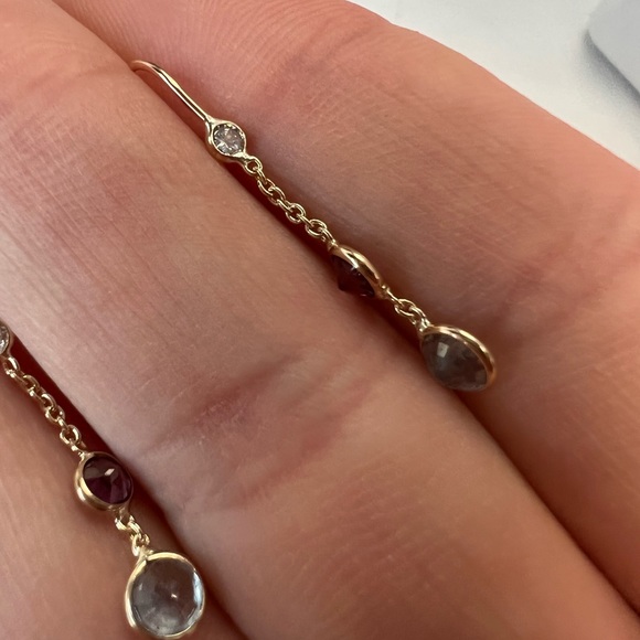 Blue and purple Sapphire and Diamond  Dangle Earrings in 14KYellow Gold 1.0" - Picture 9 of 10